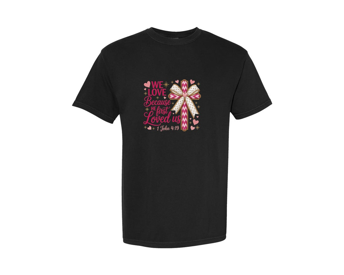 brand:Comfort Colors|color:Black|Coquette Jesus Valentine He First L Graphic T-Shirt