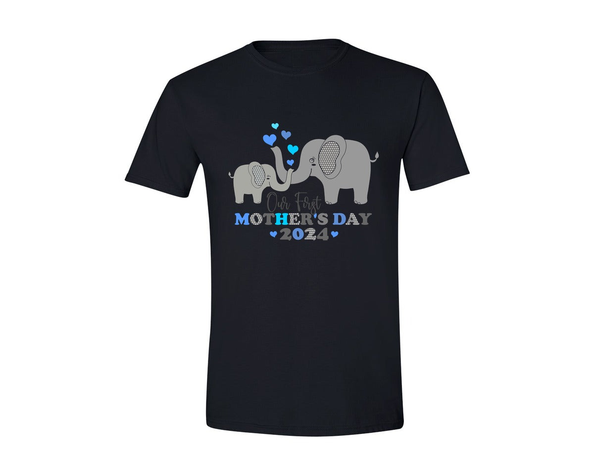 brand:Generic|color:Black|Our First Mothers Day Elephant Mom Baby Graphic T-Shirt