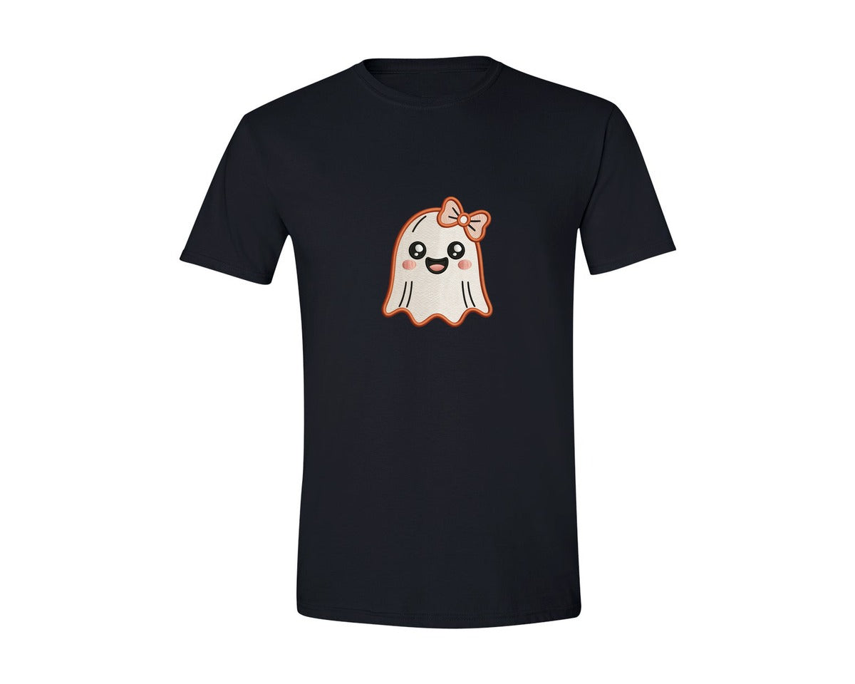 brand:Generic|color:Black|Happy Cute Ghost Embroidery Graphic T-Shirt