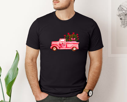 brand:Bella Canvas|color:Black|Valentines Vintage Truck Valentines Graphic T-Shirt