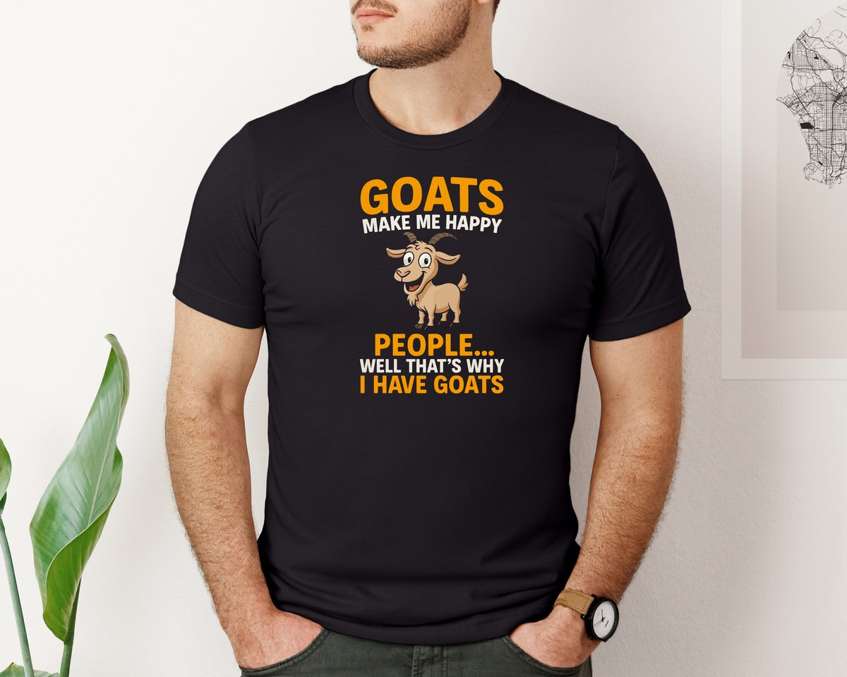 brand:Bella Canvas|color:Black|Goats Make Me Happy Funny Quote T Shirt Graphic T-Shirt