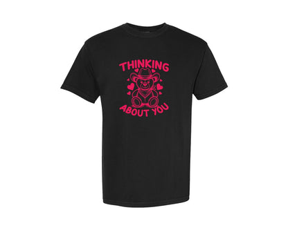 brand:Comfort Colors|color:Black|Thinking About You Teddy Bear Cowboy Graphic T-Shirt