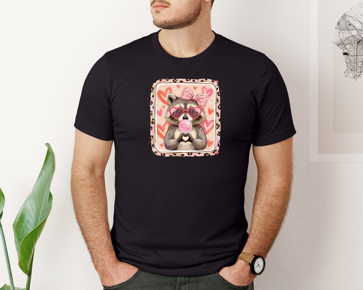 brand:Bella Canvas|color:Black|Cute Raccoon Valentine Graphic T-Shirt