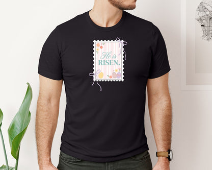 brand:Bella Canvas|color:Black|He Is Risen Christian Easter Faith Graphic T-Shirt