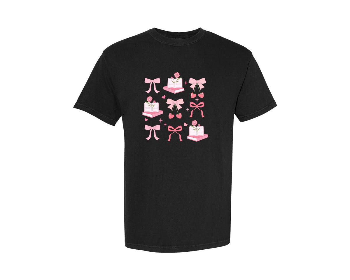 brand:Comfort Colors|color:Black|Vintage Coquette Coffee Book Graphic T-Shirt