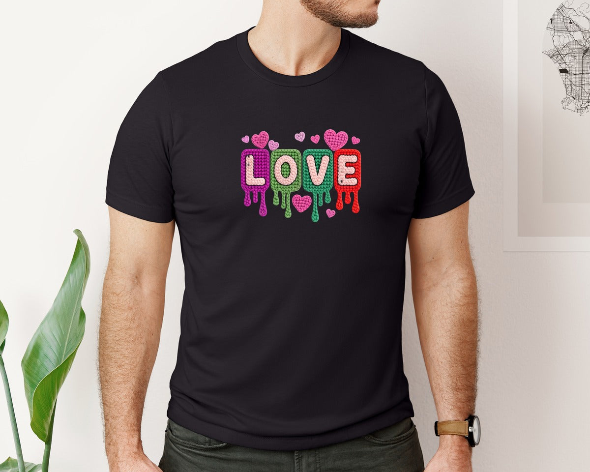 brand:Bella Canvas|color:Black|Faux Yarn Love Valentines Day 58 Graphic T-Shirt