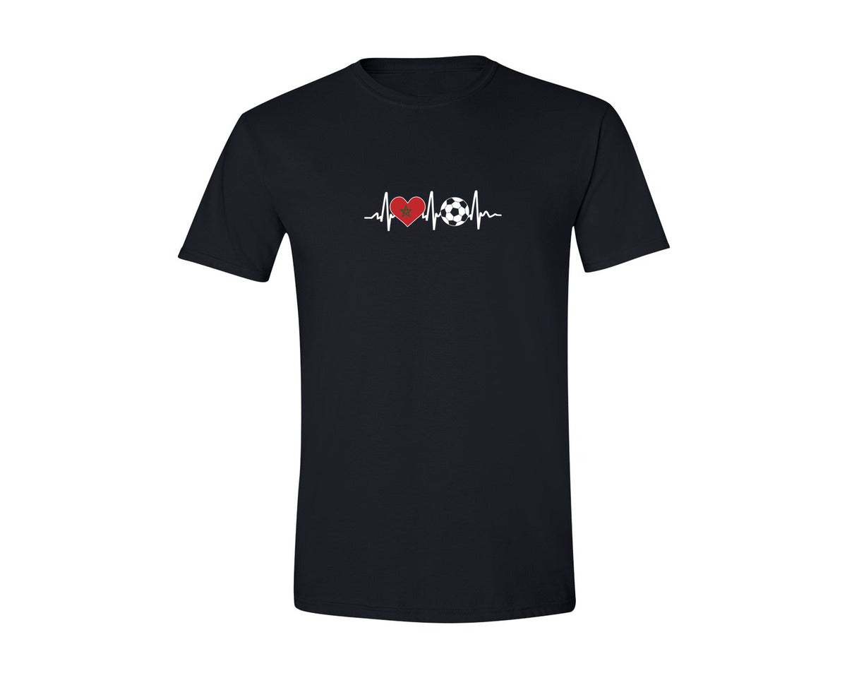 brand:Generic|color:Black|Morocco Flag Football Soccer Heartbeat Graphic T-Shirt
