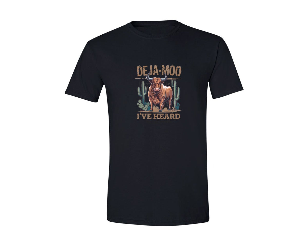 brand:Generic|color:Black|Deja Moo Heard This Bull Before Cow Graphic T-Shirt
