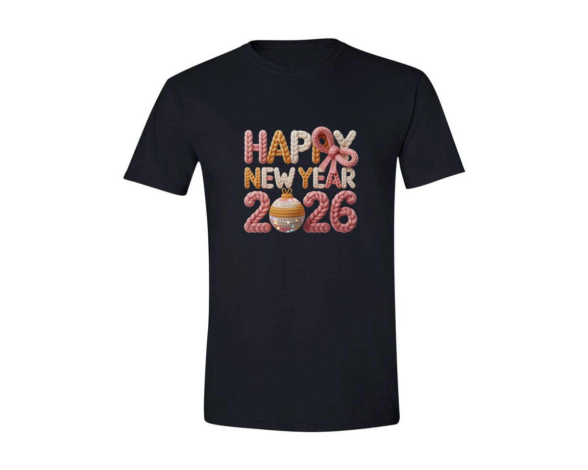 brand:Generic|color:Black|Crochet Yarn Happy New Year 2026 14 Graphic T-Shirt