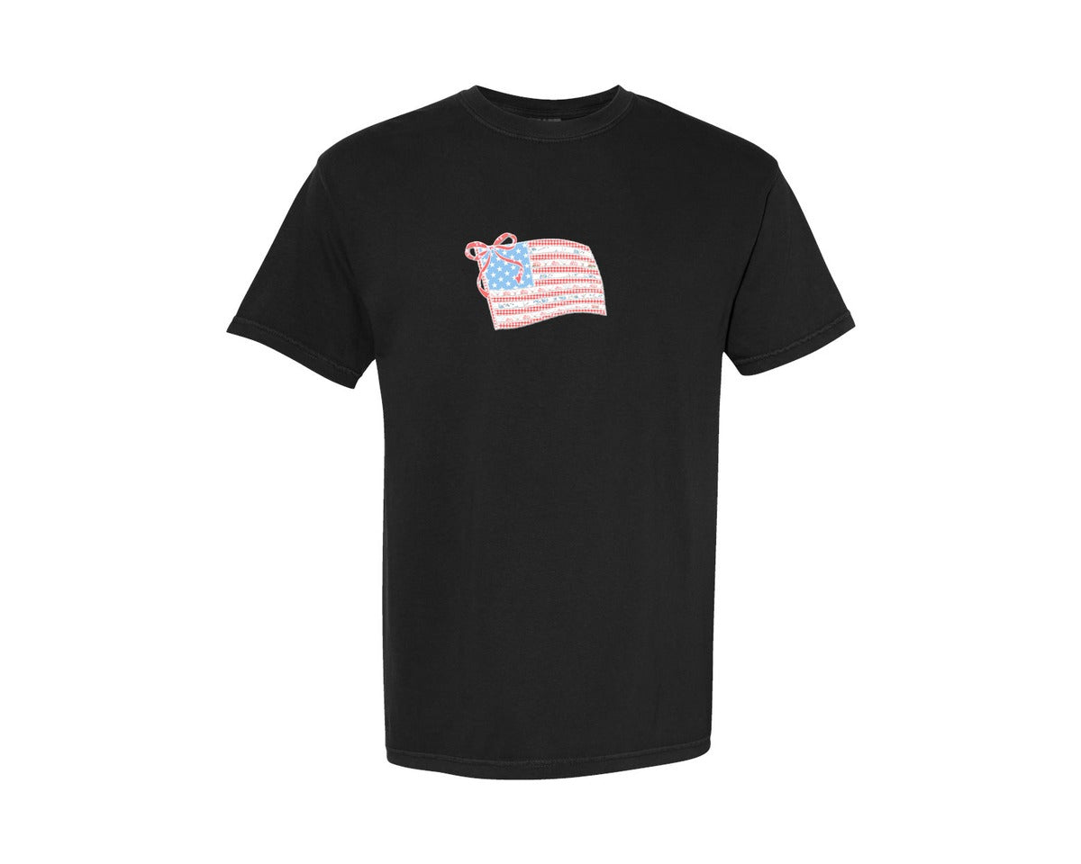 brand:Comfort Colors|color:Black|Coquette 4Th Of July American Flag Graphic T-Shirt