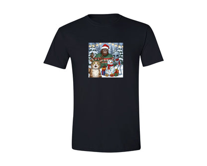 brand:Generic|color:Black|Cat Selfie With Bigfoot Alien Snowman Graphic T-Shirt