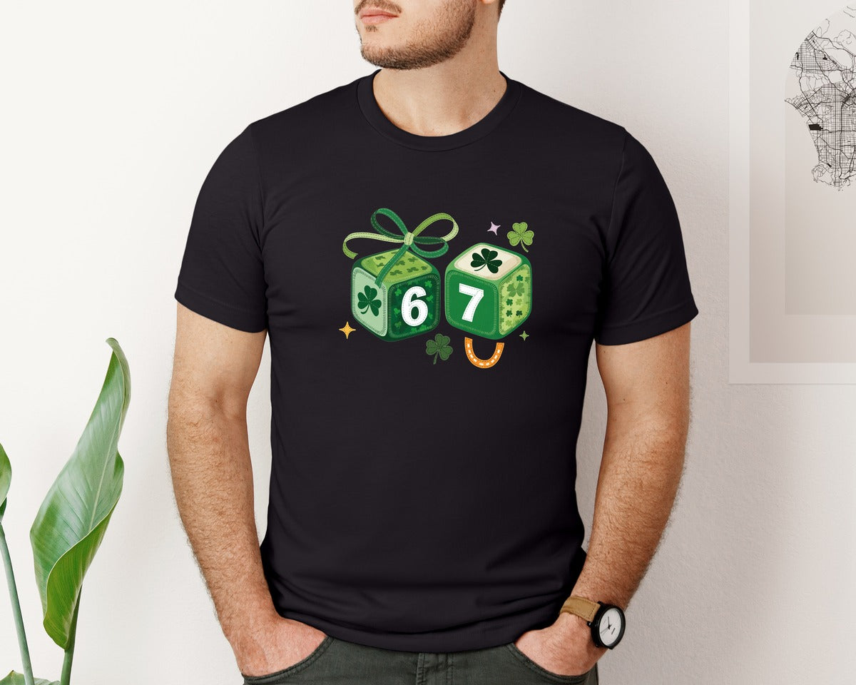 brand:Bella Canvas|color:Black|Lucky 6 7 Dice St Patricks Day Sh 2 Graphic T-Shirt