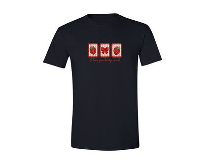 brand:Generic|color:Black|Berry Much Strawberry Valentine Patch Graphic T-Shirt