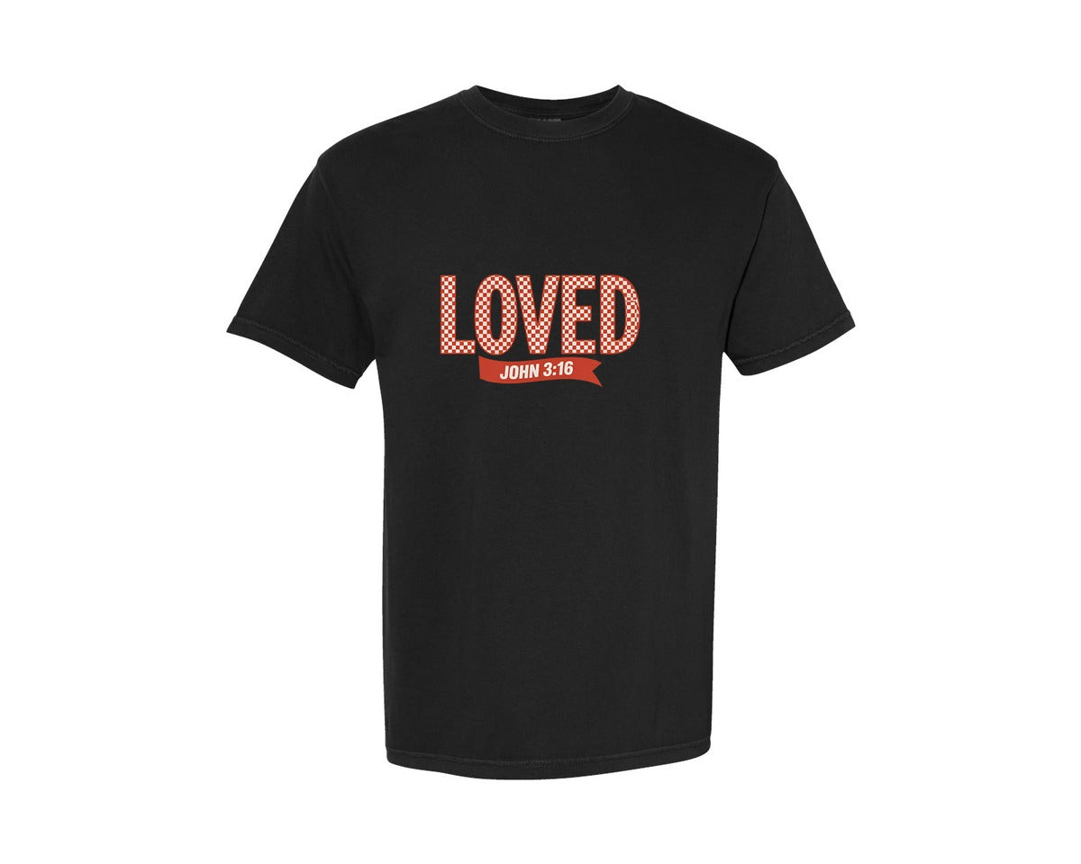 brand:Comfort Colors|color:Black|Christian Valentines Loved John Sub Graphic T-Shirt