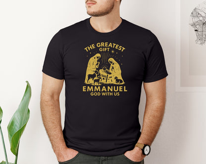 brand:Bella Canvas|color:Black|The Greatest Gift Emmanuel God With Us Graphic T-Shirt