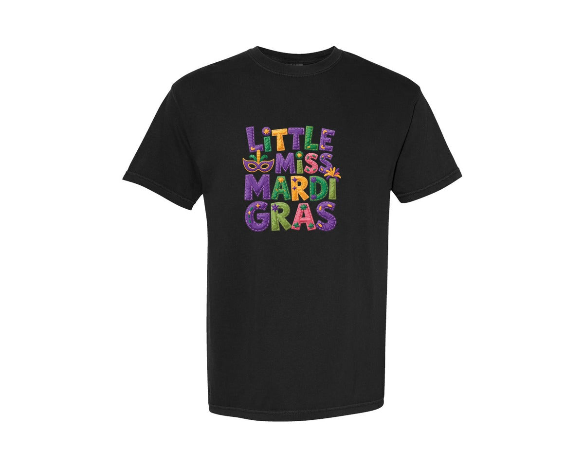brand:Comfort Colors|color:Black|Little Miss Mardi Gras 11 Graphic T-Shirt