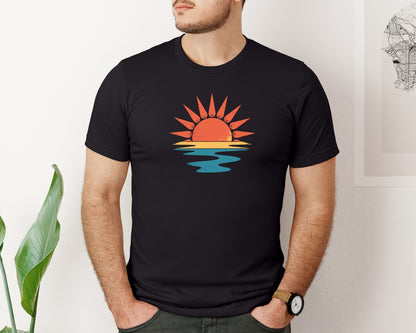 brand:Bella Canvas|color:Black|Retro Sunset Rays Wavy Shirt Graphic T-Shirt