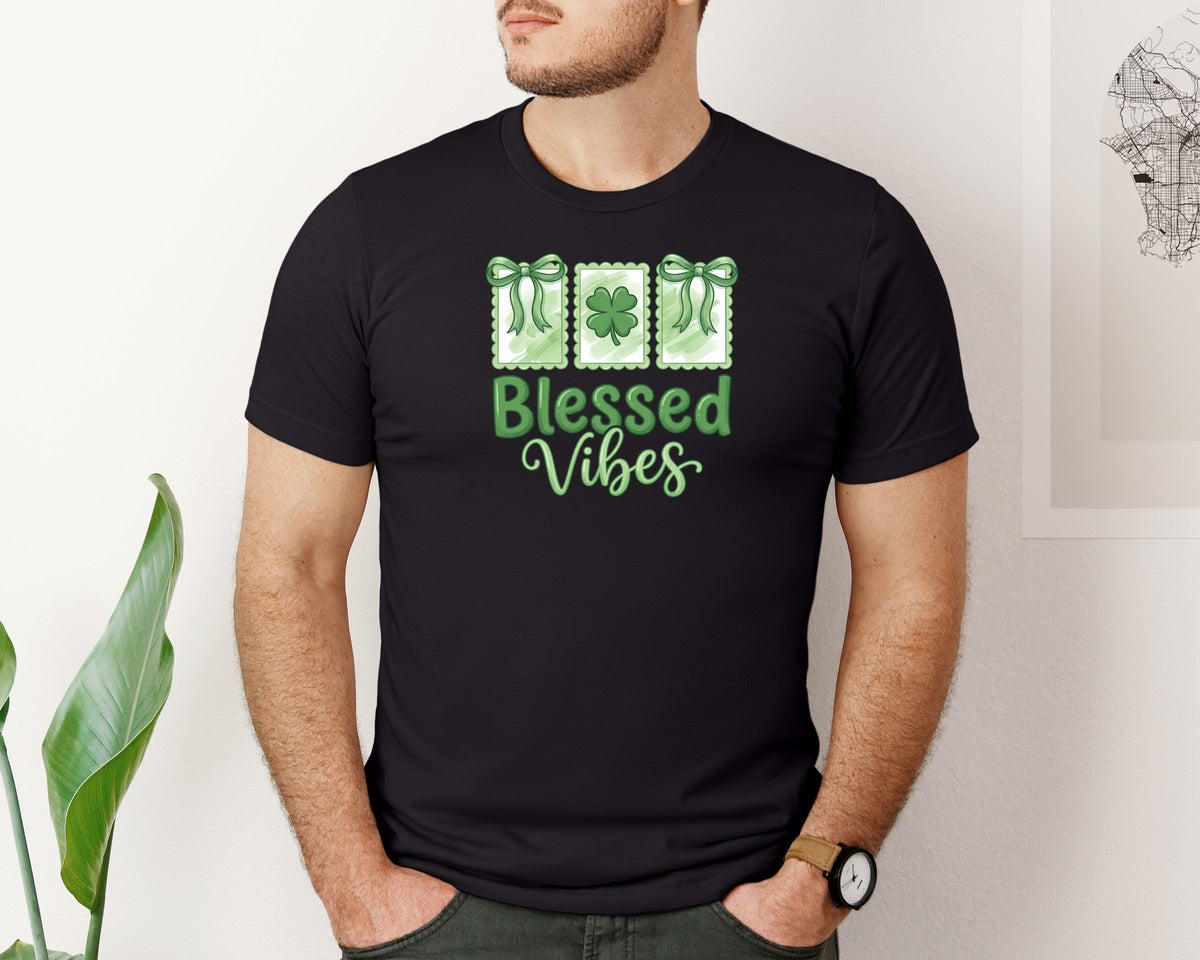 brand:Bella Canvas|color:Black|Blessed Vibes St Patricks Day 3 Graphic T-Shirt