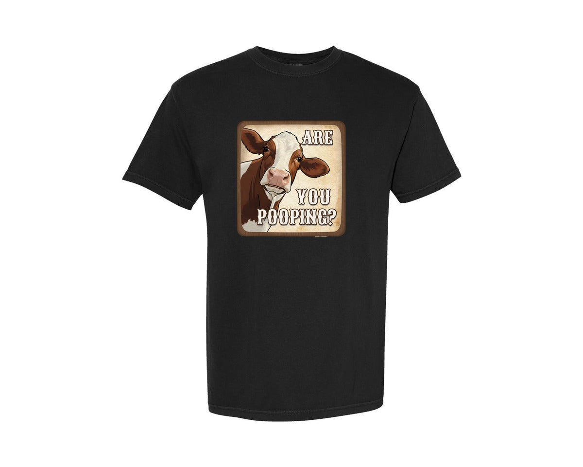 brand:Comfort Colors|color:Black|Are You Pooping Sarcastic Cow Art Graphic T-Shirt