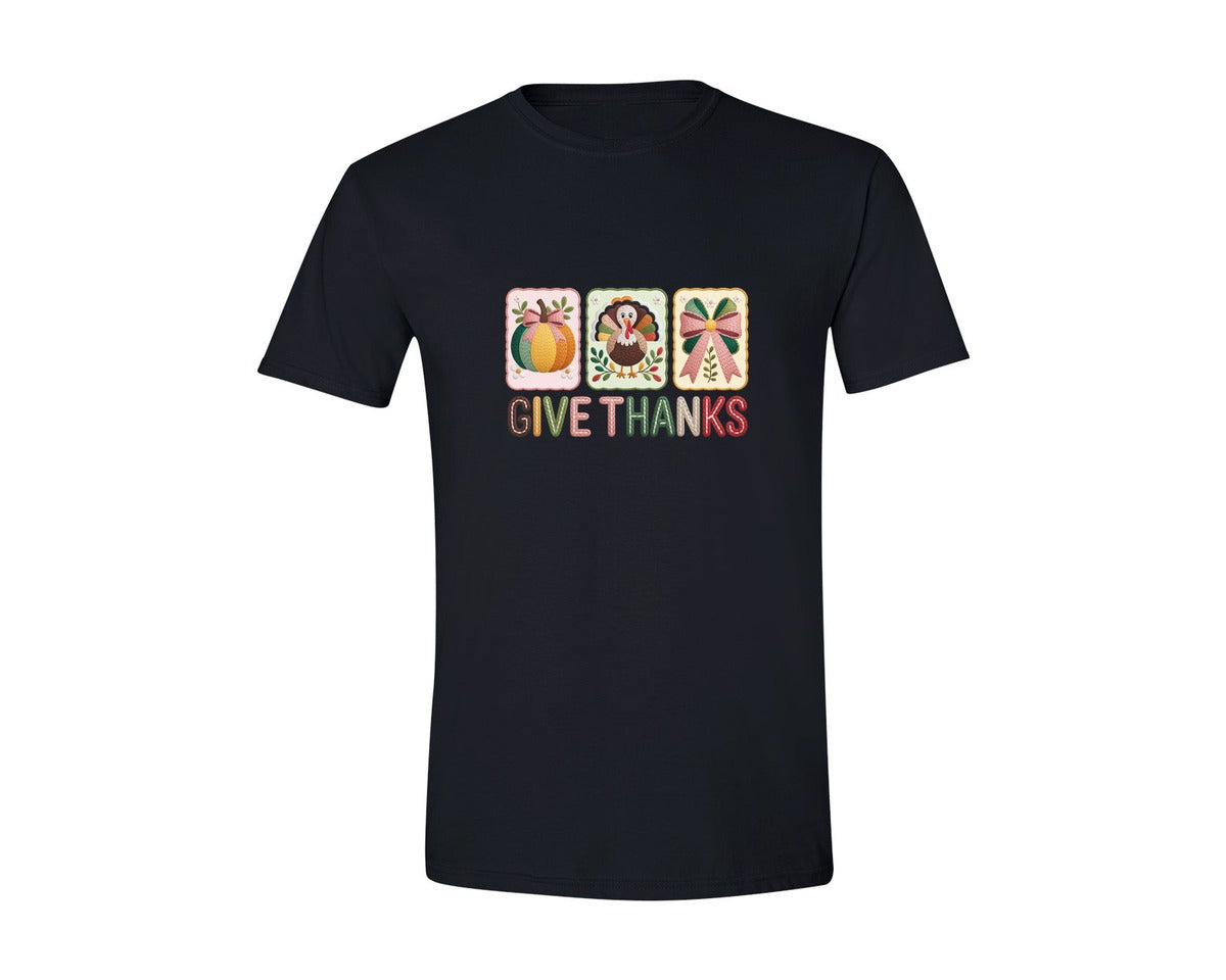 brand:Generic|color:Black|Give Thanks Thanksgiving 2 Graphic T-Shirt