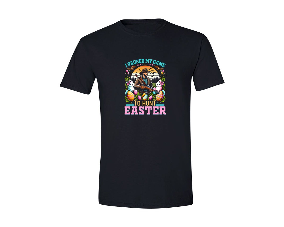 brand:Generic|color:Black|I Paused My Game To Hunt Easter T Shirt Graphic T-Shirt