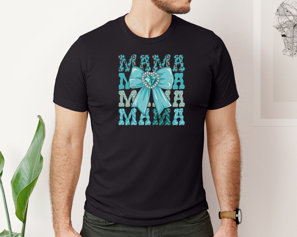 brand:Bella Canvas|color:Black|Trendy Mama Leopard Print Bow 3 Graphic T-Shirt