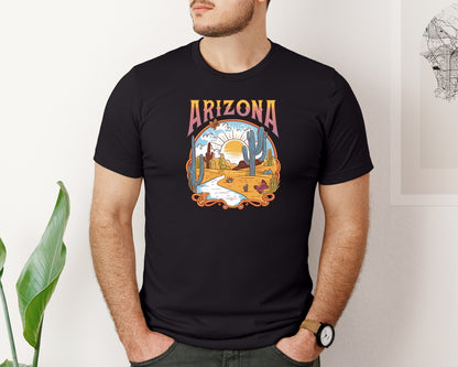 brand:Bella Canvas|color:Black|Arizona Desert Sunset Design Graphic T-Shirt