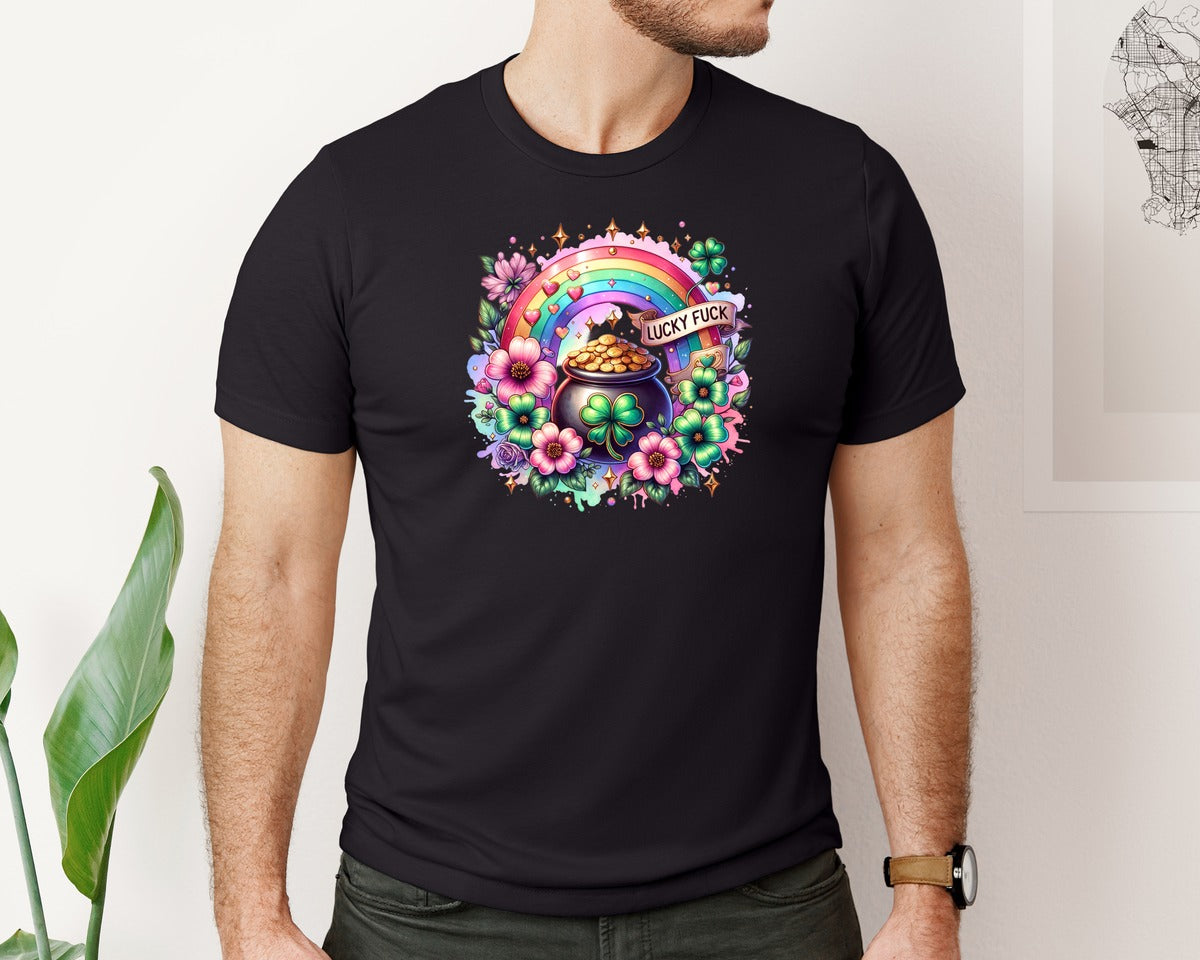brand:Bella Canvas|color:Black|Lucky Fck St Patricks Day Graphic T-Shirt