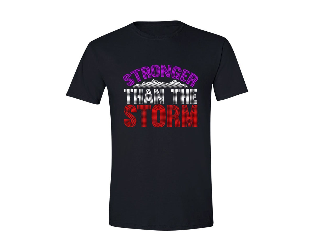 brand:Generic|color:Black|Stronger Than The Storm Rhinestone 3 Graphic T-Shirt