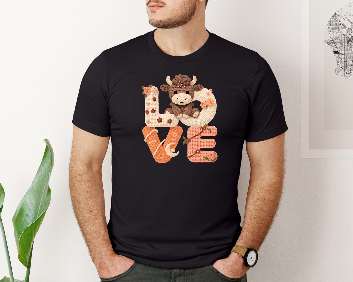 brand:Bella Canvas|color:Black|Highland Cow Valentines Day 2 Graphic T-Shirt