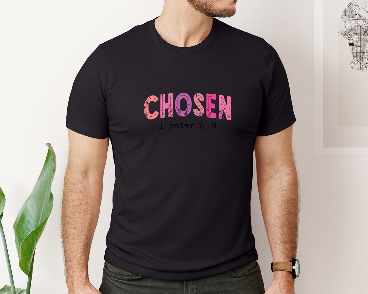 brand:Bella Canvas|color:Black|Chosen Bible Verse Graphic T-Shirt
