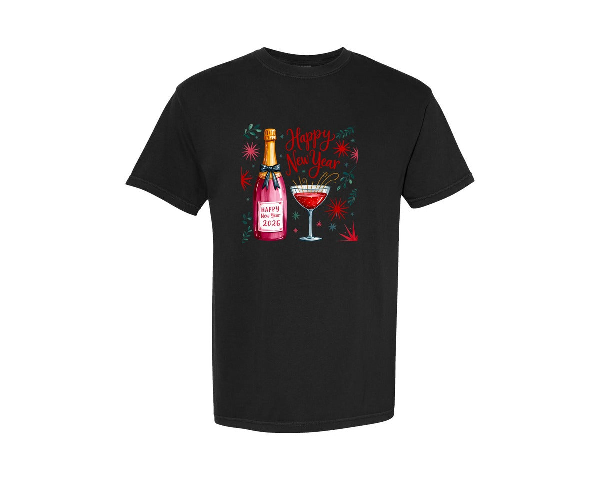 brand:Comfort Colors|color:Black|Happy New Year 2026 New Year Eve Graphic T-Shirt
