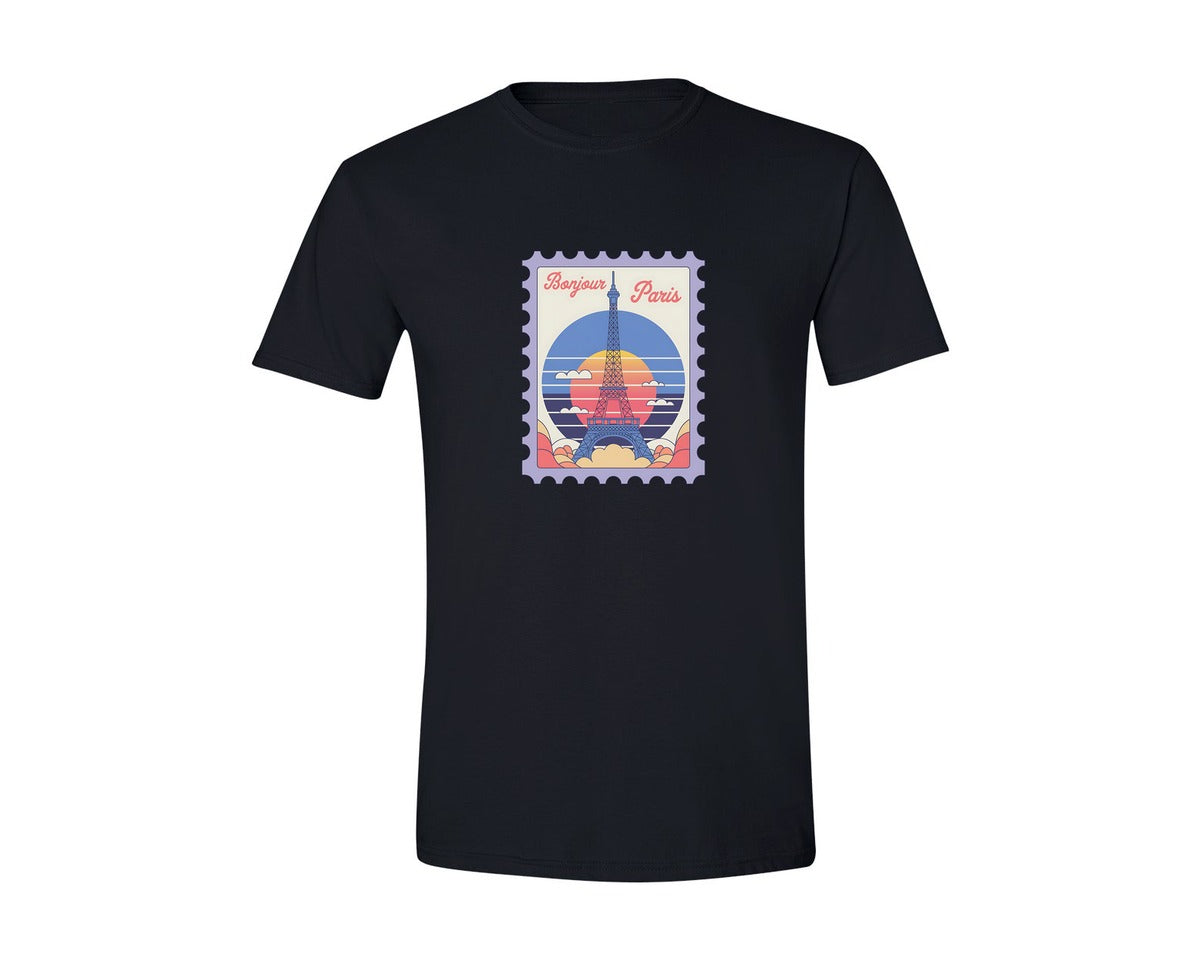 brand:Generic|color:Black|Paris Trip Retro Travel Stamp Summer Graphic T-Shirt