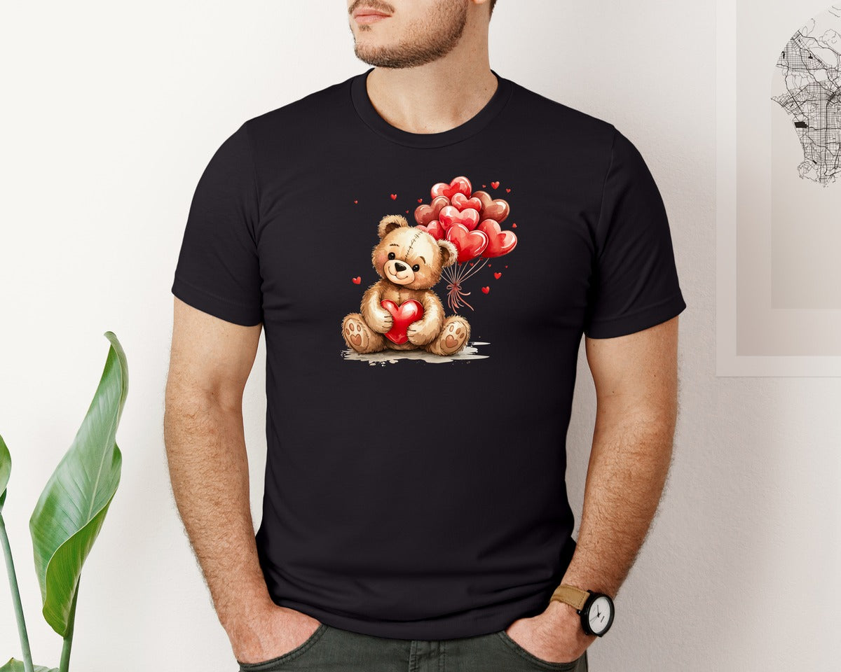 brand:Bella Canvas|color:Black|Cute Teddy Bear So Happy With Valentine Graphic T-Shirt