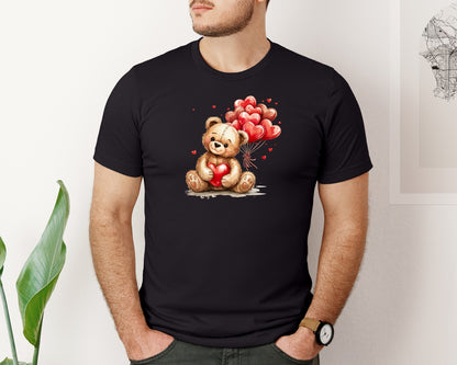 brand:Bella Canvas|color:Black|Cute Teddy Bear So Happy With Valentine Graphic T-Shirt