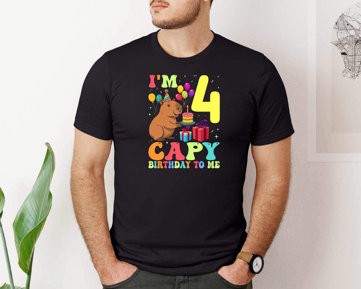 brand:Bella Canvas|color:Black|Capybara 4Th Birthday T Shirt Graphic T-Shirt