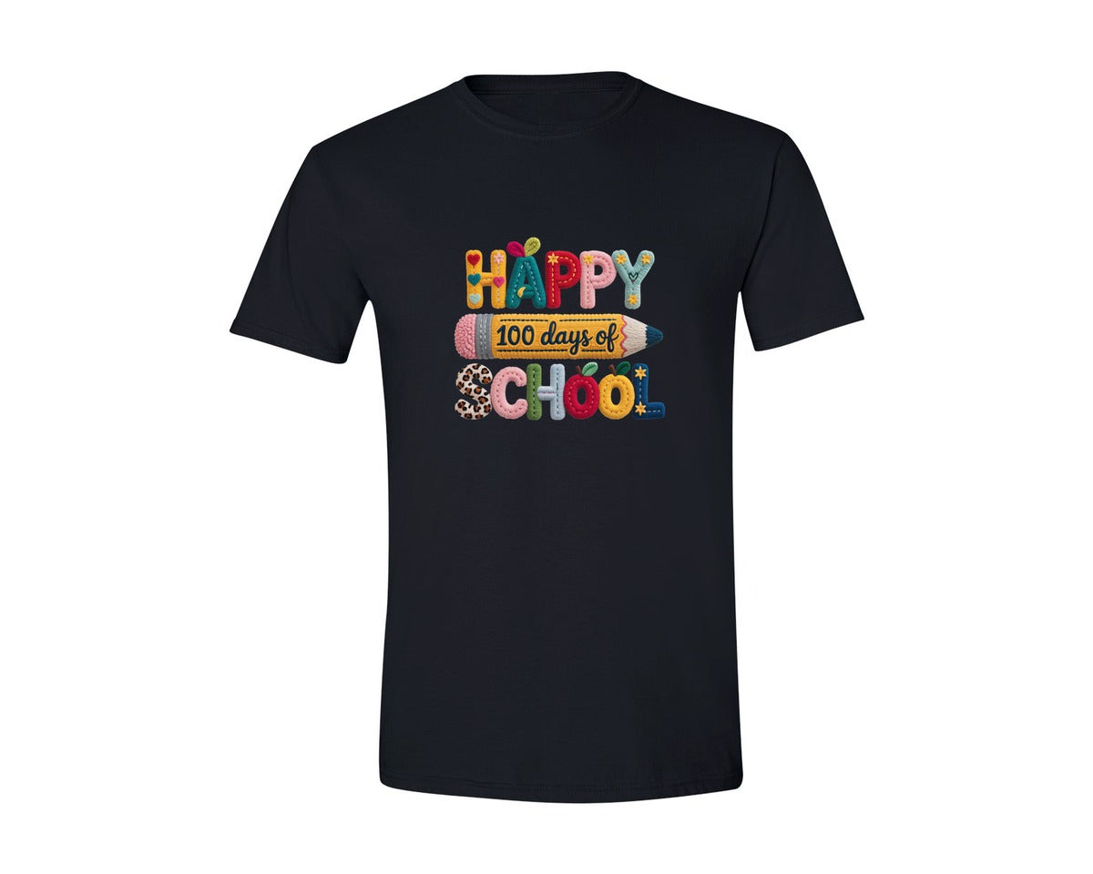 brand:Generic|color:Black|Crochet Happy 100 Days School Books Graphic T-Shirt