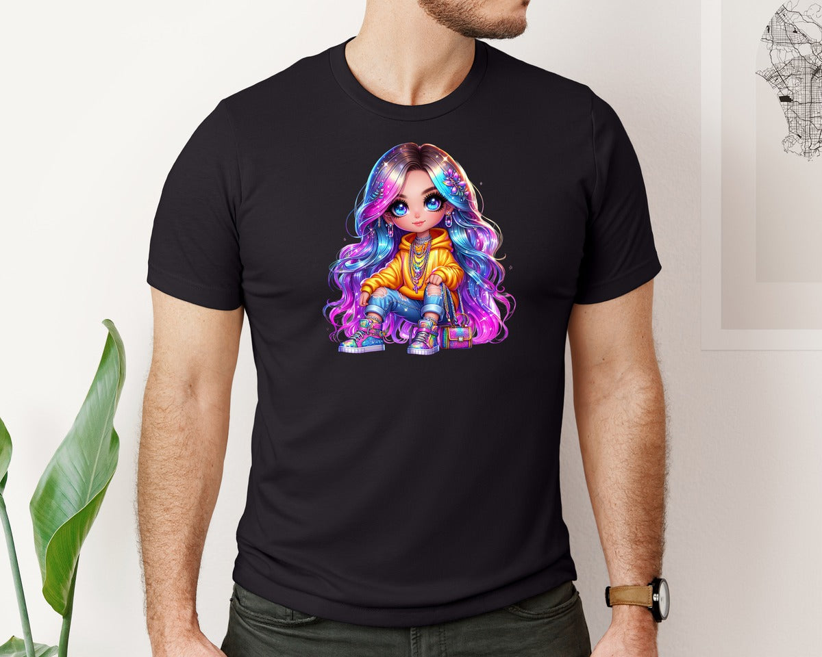 brand:Bella Canvas|color:Black|Chibi Girl T Shirt Printable Design 6 Graphic T-Shirt