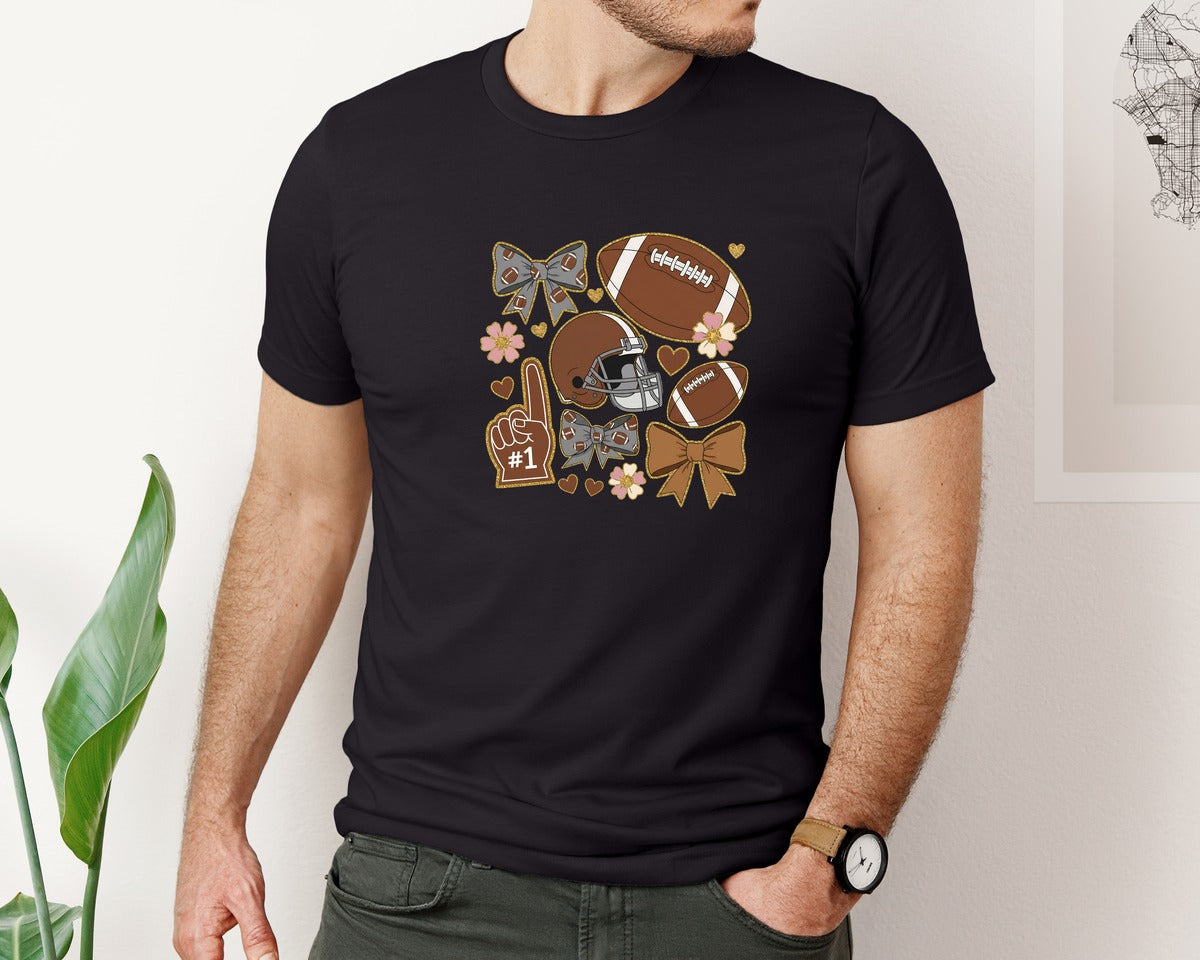 brand:Bella Canvas|color:Black|Football Mama Game Day Graphic T-Shirt