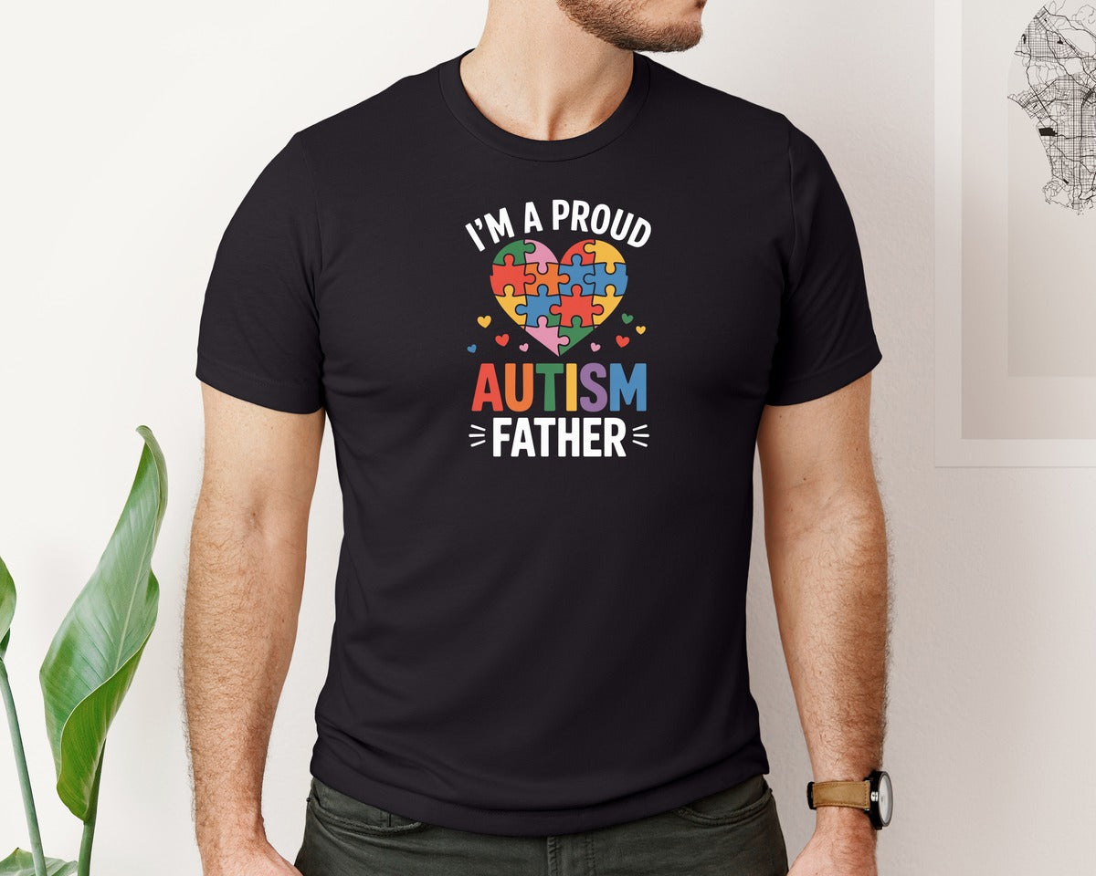 brand:Bella Canvas|color:Black|Proud Autism Father Graphic T-Shirt