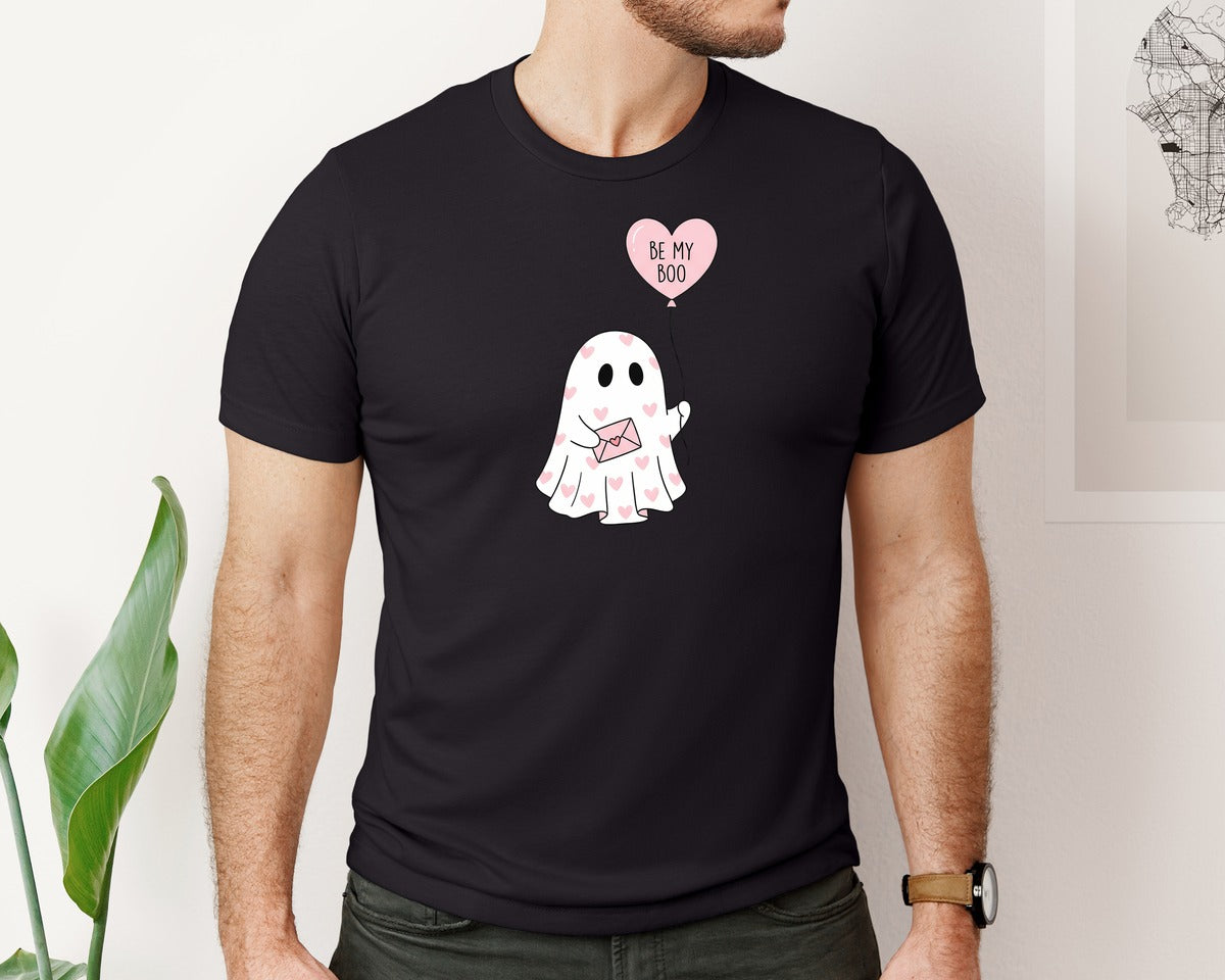 brand:Bella Canvas|color:Black|Bee My Boo Cute Ghost Valentine Graphic T-Shirt