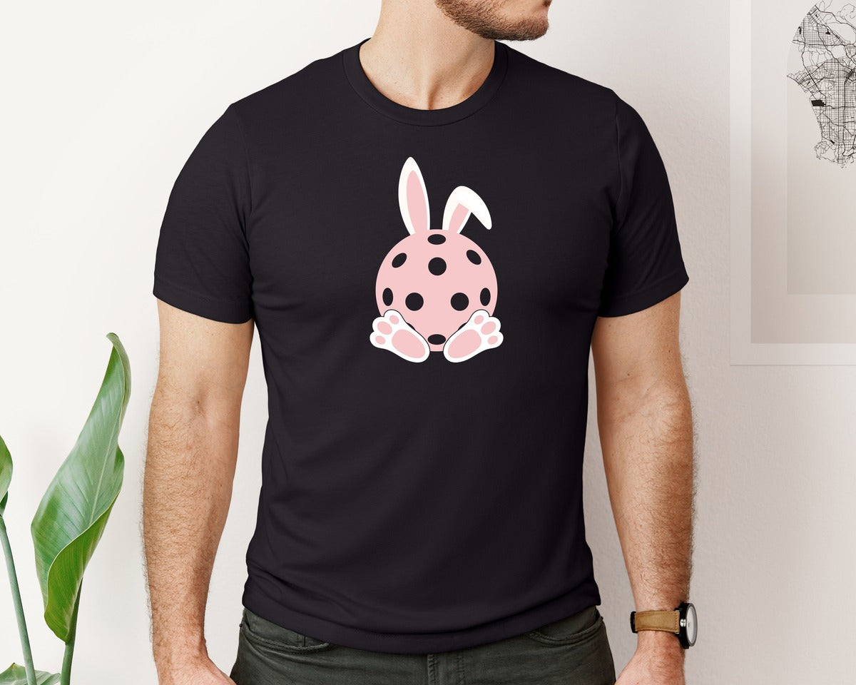 brand:Bella Canvas|color:Black|Pickleball Lover Easter Bunny Ears Feet Graphic T-Shirt