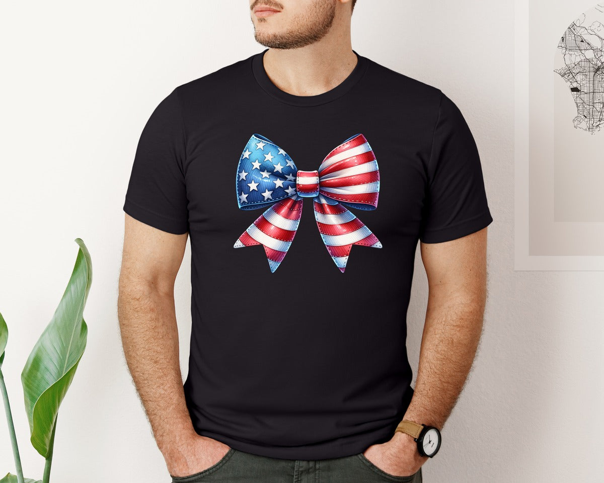 brand:Bella Canvas|color:Black|Coquette Usa American Bow Graphic T-Shirt
