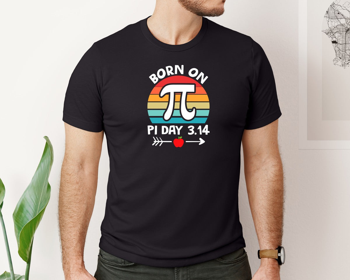 brand:Bella Canvas|color:Black|Born On Pi Day 3 14 Math Teacher Lover Graphic T-Shirt
