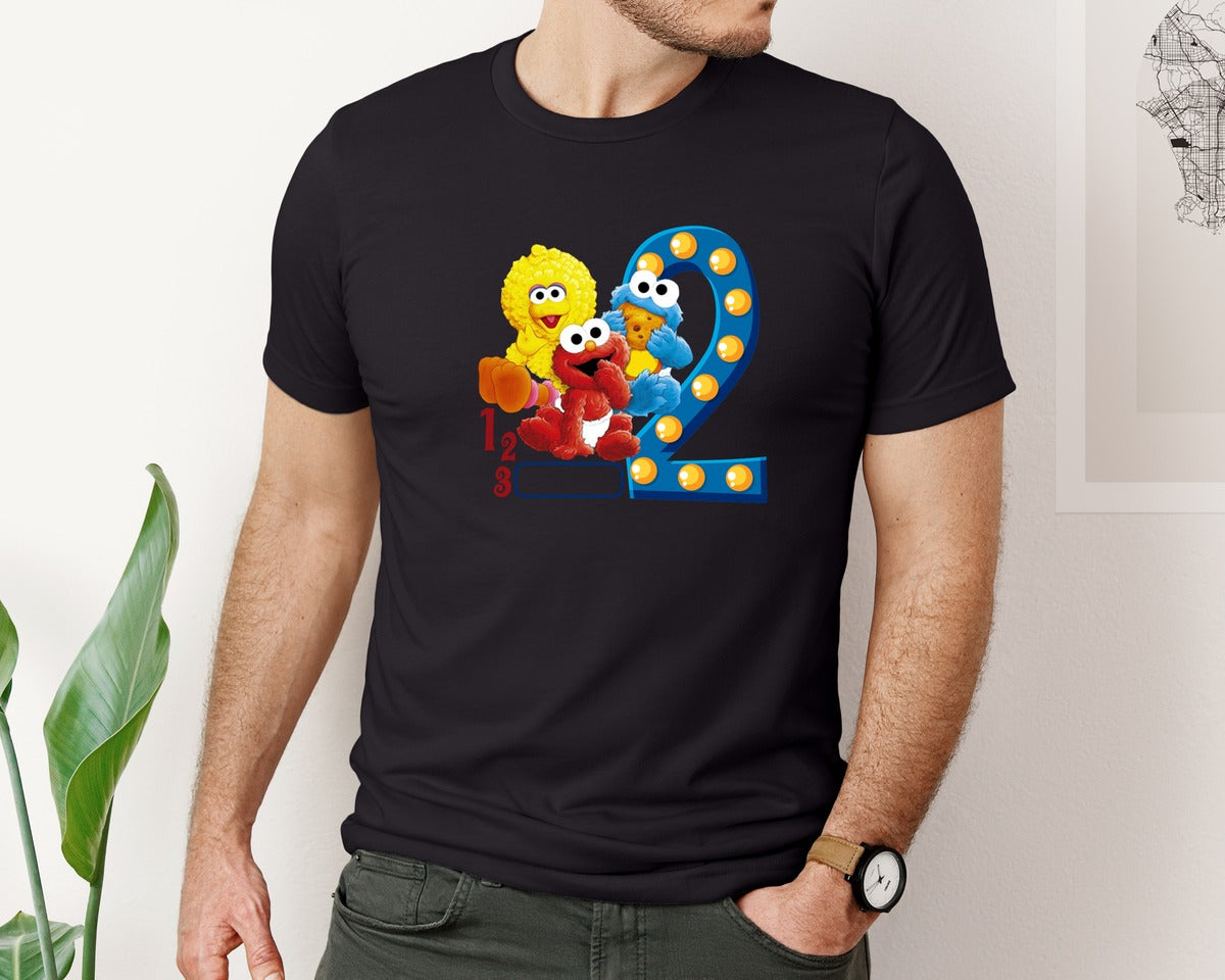 brand:Bella Canvas|color:Black|Sesame Street 2Nd Birthday T Shirt Graphic T-Shirt