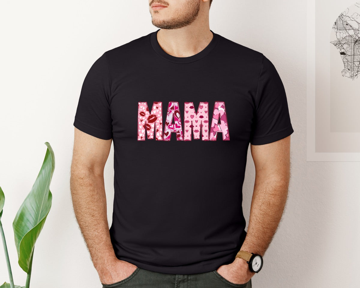 brand:Bella Canvas|color:Black|Valentine Mama Valentine Day Love Heart Graphic T-Shirt