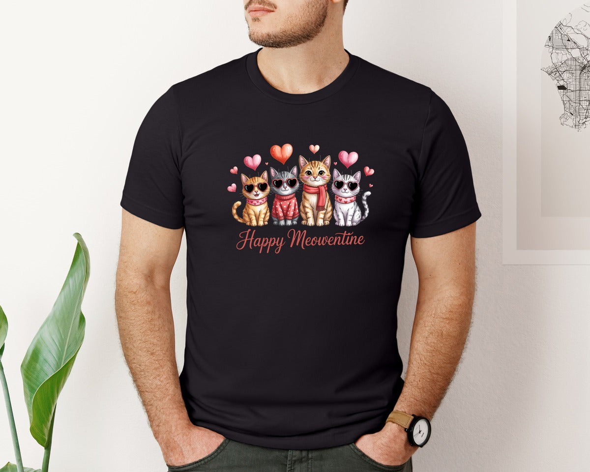brand:Bella Canvas|color:Black|Happy Meowentines Valentine Cat 2 Graphic T-Shirt