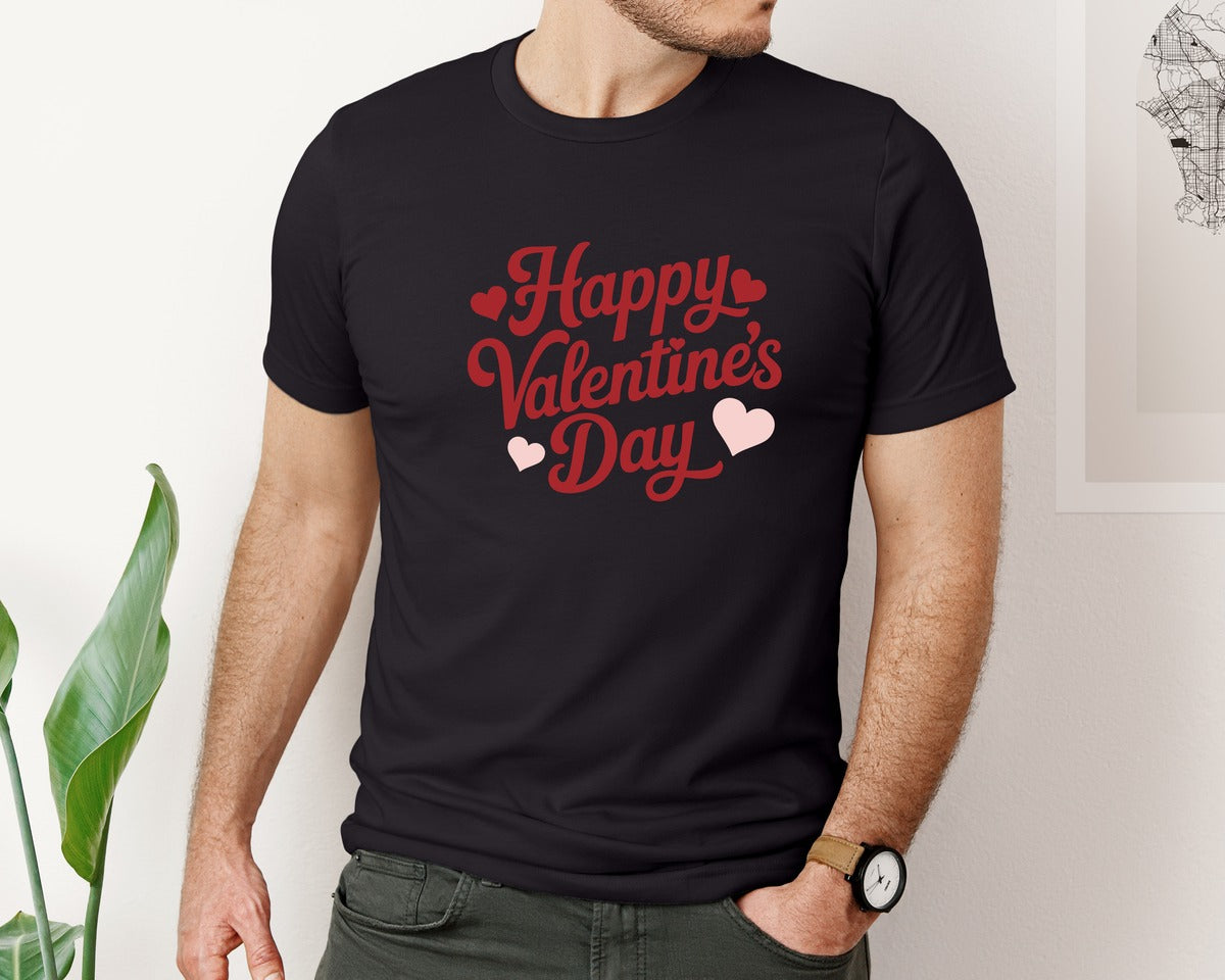 brand:Bella Canvas|color:Black|Happy Valentines Day Romantic Love Icon Graphic T-Shirt