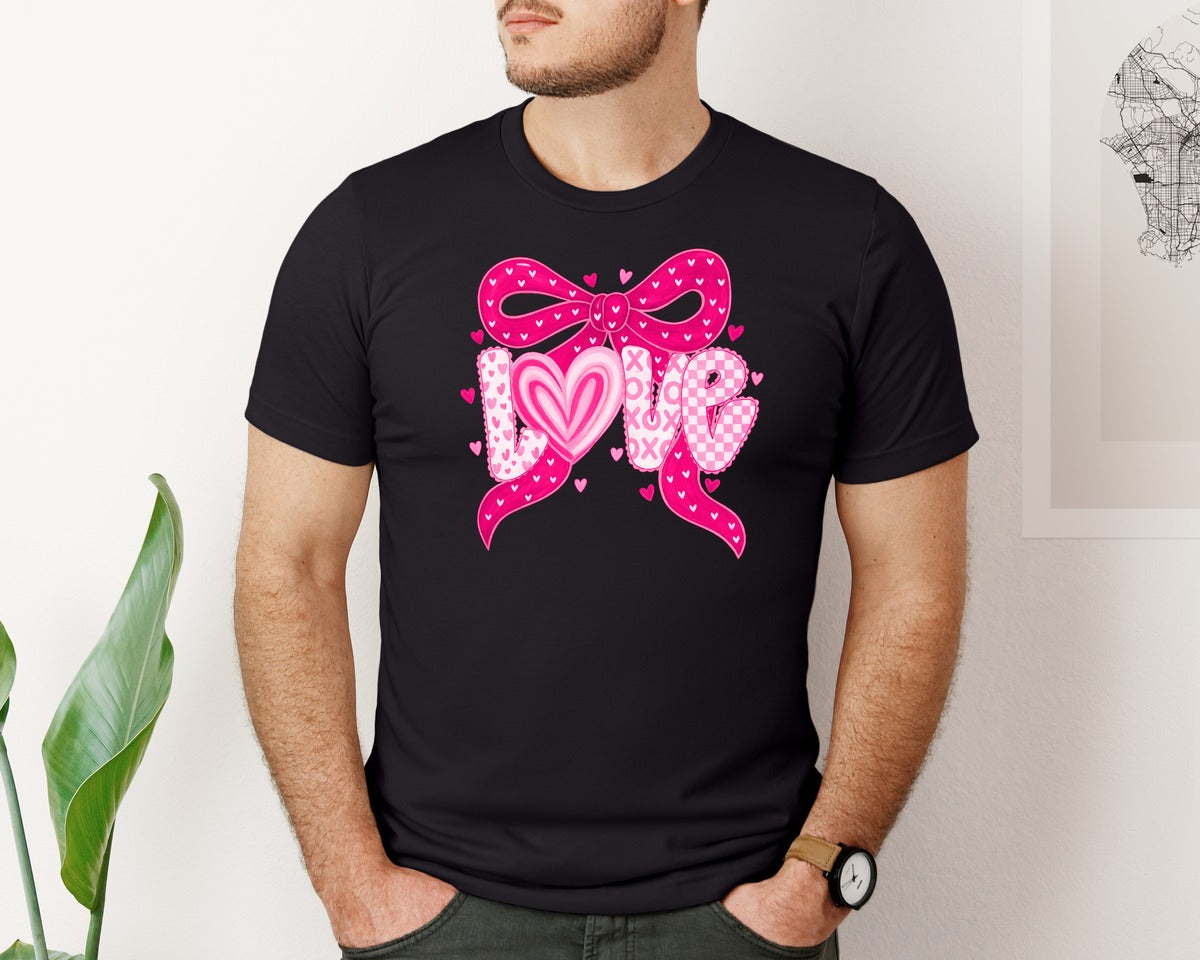 brand:Bella Canvas|color:Black|Coquette Pink Love Valentines Day Graphic T-Shirt