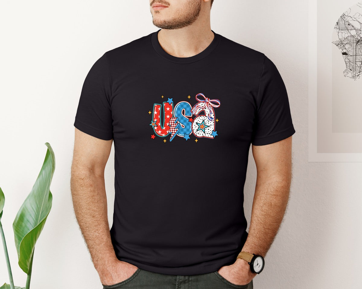 brand:Bella Canvas|color:Black|Coquette Usa 4Th Of July 4 Graphic T-Shirt